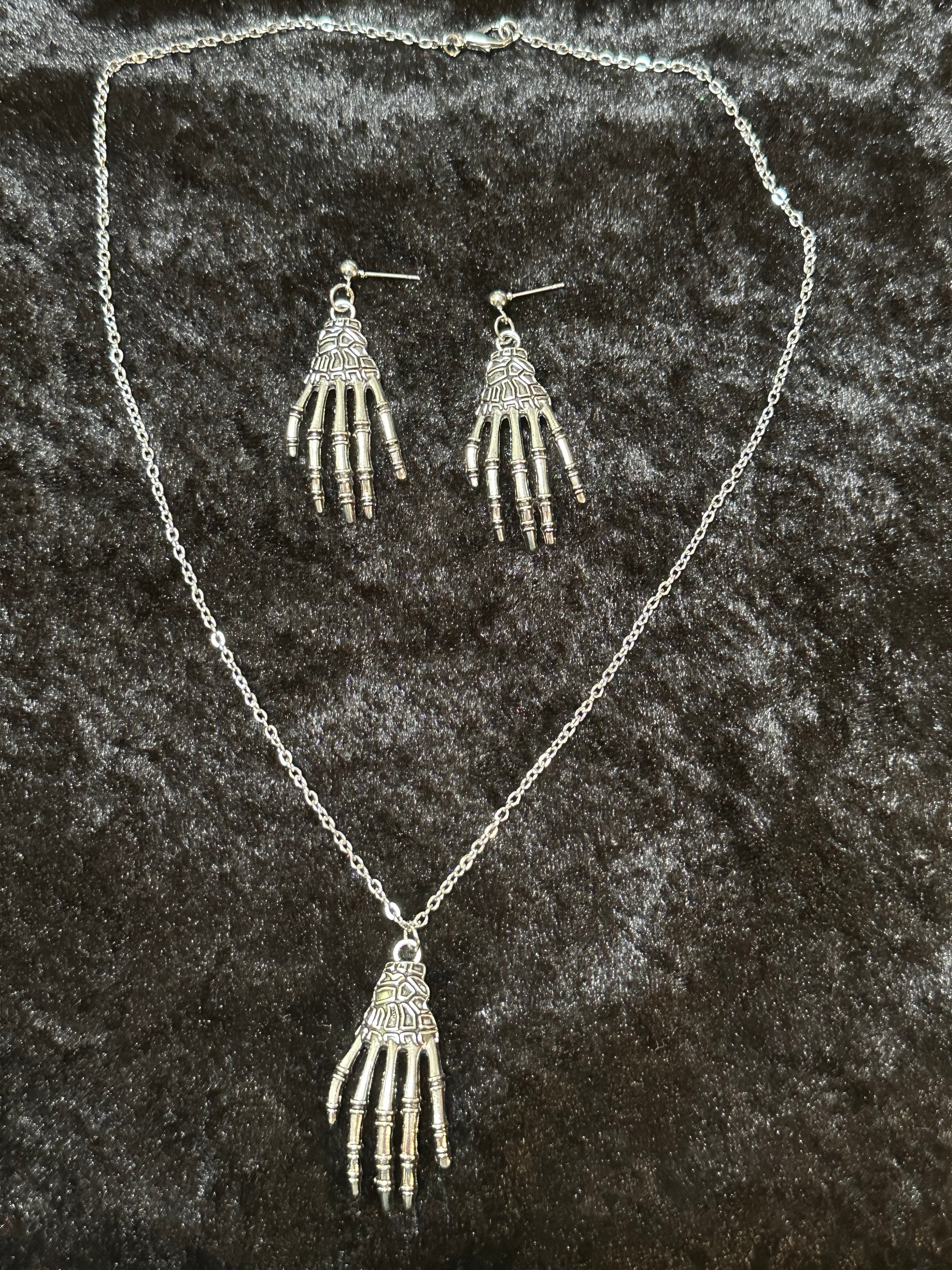 Skeleton Hands Earrings and Necklace Sets