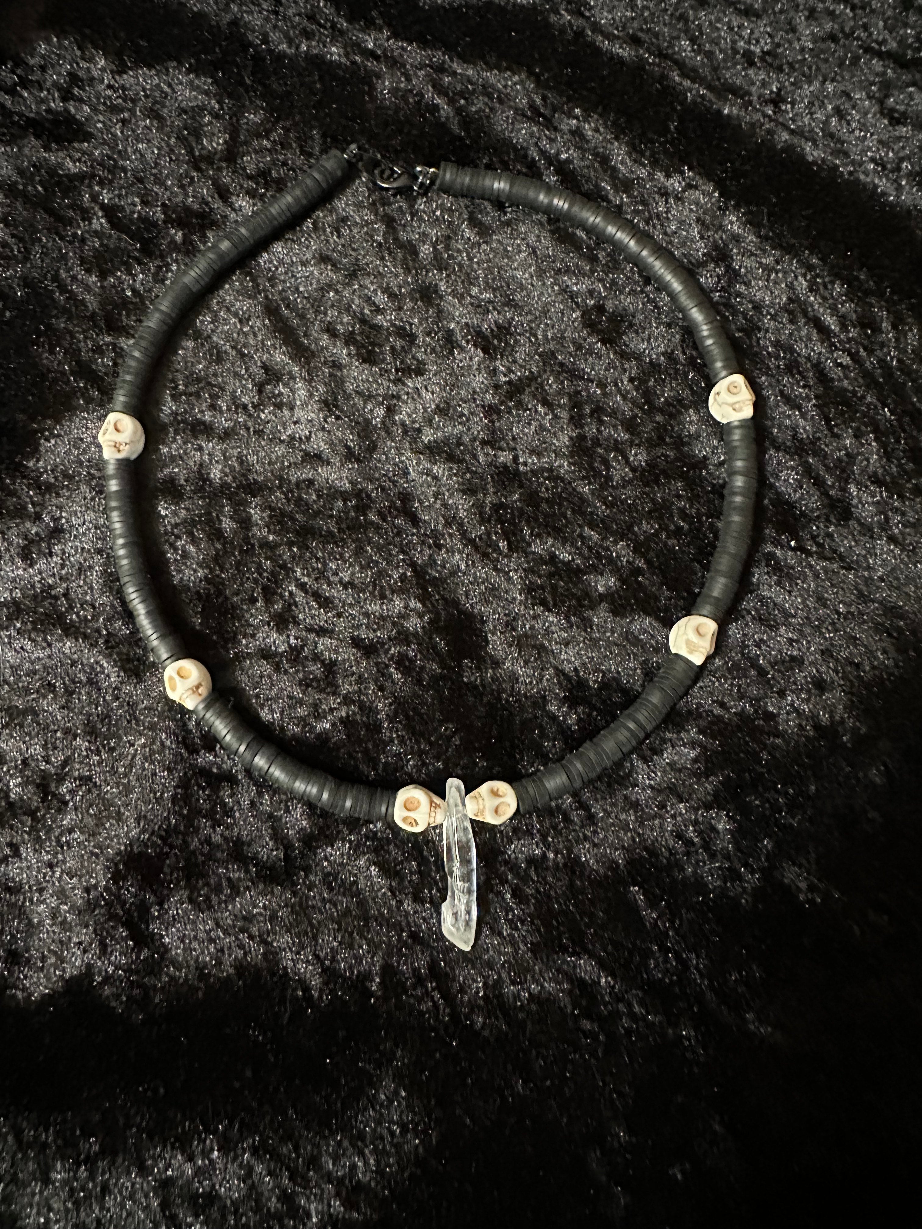 Black Haiku and Howlite Skull Necklace