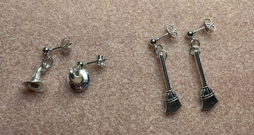 Halloween Earrings - Witch Hat & Broom Set